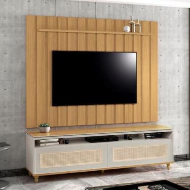 Imagem de Conjunto Rack + Painel BR 1,80m Ripado com Bordas Laqueadas Tampo Dupl