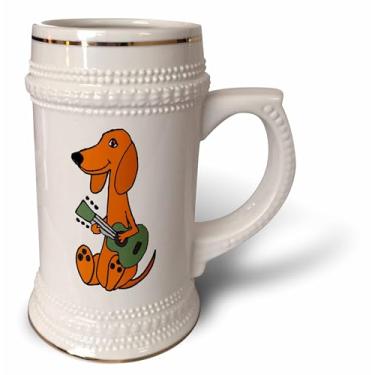 Imagem de 3dRose Funny Cool Red Dachshund filhote de cachorro tocando guitarra desenho animado - Caneca Stein, 510 g, 623 g, branco