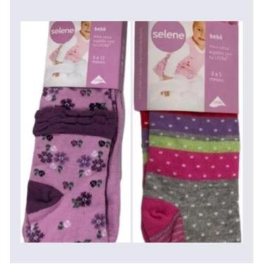 Imagem de Kit Com 2 Meias Calça Bebê Algodão Menina Selene, 1 cinza 1 rosa figo,