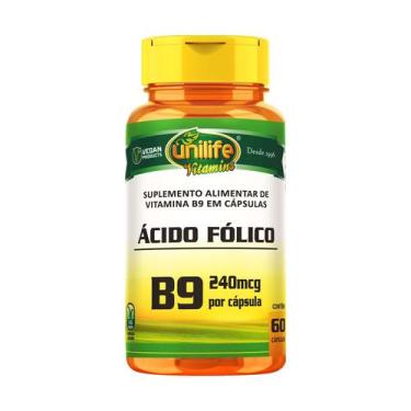Imagem de Vitamina B9 240mcg 60 Cápsulas Ácido Fólico Unilife - Unilife Vitamins