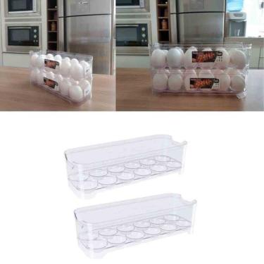 Imagem de Kit  Com 2 Organizadores Porta Ovos Para Geladeira Empilhável Acrílico