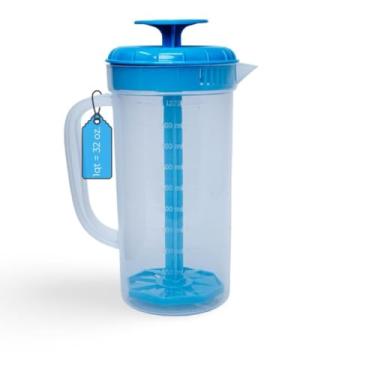 Imagem de JBK Pottery Jarra de plástico de 1 litro com tampa de mistura, sem BPA, jarro de bebida inquebrável para chá gelado, limonada, sucos, leite – à prova de vazamento, fácil de mexer, pode ser lavado na