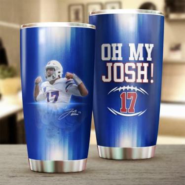 Imagem de Teerabbit Josh Buffalo Allen Tumbler - Oh My Josh Football QB - Caneca de café e chá copo isolado com tampa - aniversário, Natal, pai mãe, presentes para fãs de futebol - 590 ml | Caneca de aço