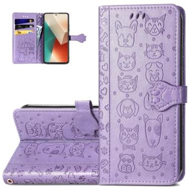 Imagem de Monwutong Capa carteira para Redmi Note 13 4G (não 5G), capa de couro PU com desenho fofo de gato e cachorro, fecho magnético e slots de cartão de dinheiro para Redmi Note 13 4G, CD roxo
