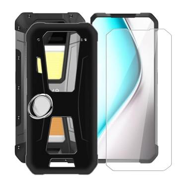 Imagem de YQINHHME Capa preta para Unihertz Tank 2 (6,8 polegadas) com 1 x suporte de anel de metal para celular de vidro temperado + 360°, capa de TPU à prova de choque de silicone macio fino e macio à prova