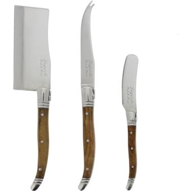 Imagem de Conjunto de 3 facas de queijo Laguiole Connoisseur – Conjunto de facas de queijo de aço inoxidável – Espalhador de queijo, faca de lança e cutelo – Acessórios luxuosos de charcutaria para festas (3