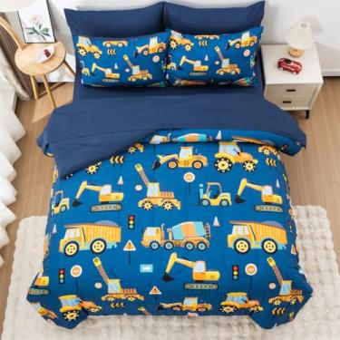 Imagem de NTBED Conjunto de edredom completo de 5 peças para meninos e crianças, em uma bolsa, veículos, escavadeira, leve, de microfibra, azul