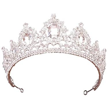 Imagem de WIOJEIGO Tiara de casamento com coroa de cristal, aniversário, concurso, quinze anos, strass, princesa para formatura, prata