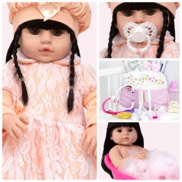 Imagem de Bebe Reborn Menina Morena 100% Vinil Siliconado 24 Itens - Cegonha Reb