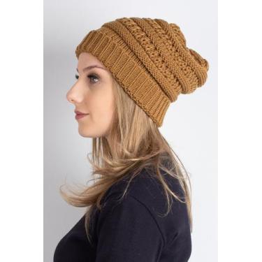Imagem de Gorro feminino de malha tricô 60018 - Domizia, Caramelo