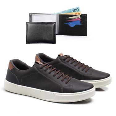 Imagem de Sapatênis Masculino Bredeni Aert Com Carteira, 42, Café, Masculino
