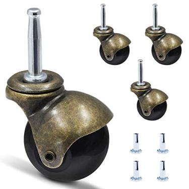 Imagem de Luomorgo Rodas giratórias de esfera de 5 cm para móveis, conjunto de 4 rodízios vintage de cobre dourado com rodízios antigos com haste de 8 x 38 mm de substituição para armário de cadeira de sofá