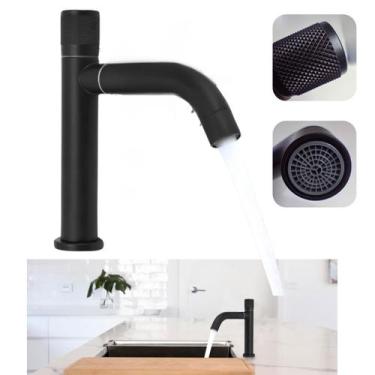 Imagem de Torneira Bancada Banheiro Lavabo Pia Cuba Cor Preto Metal Aço Inox Com
