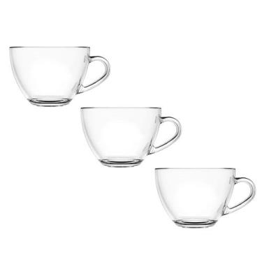 Imagem de Jogo Com 3 Xicaras Canecas 250ml Transparente De Vidro Lisa Para Café 