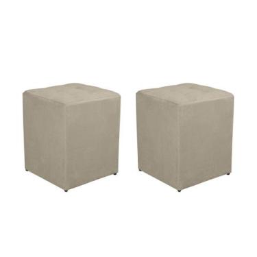Imagem de Kit 2 Puff Quadrado Decorativo Suede - Casa da Poltrona, Creme