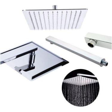 Imagem de Ducha Chuveiro 20x20 Slim Inox Com Braço 36 Cm - oem