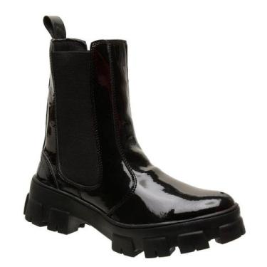 Imagem de Bota Feminina Coturno Tratorada Luxo Verniz Preto 11020 - SLZ, 38, Pre
