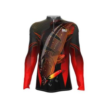 Imagem de Camiseta Mar Negro Peixe Pesca Proteção Solar 50+ Com Luvinha Tucunaré