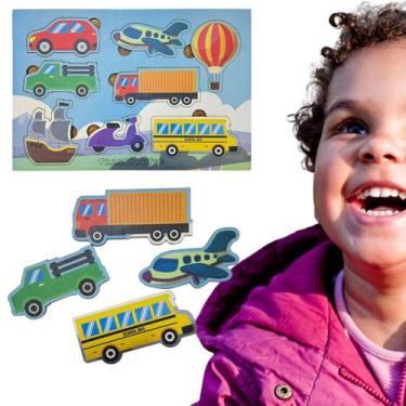 Imagem de Quebra-Cabeça de Encaixe Transportes Brinquedo Educativo Montessori - 