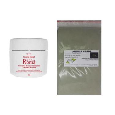 Imagem de Argila Pura Verde 500g e Creme Renovador Facial Romã - Lucy's e PEM Co