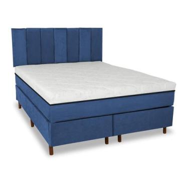 Imagem de Cama Box e Colchão Magnético com Cabeceira - Eco New Luxo, Azul, King