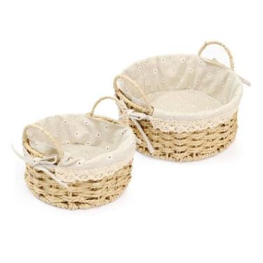 Imagem de Conjunto de Cestos de Palha Organizador Decorativo Redondo  - VESTIGE,
