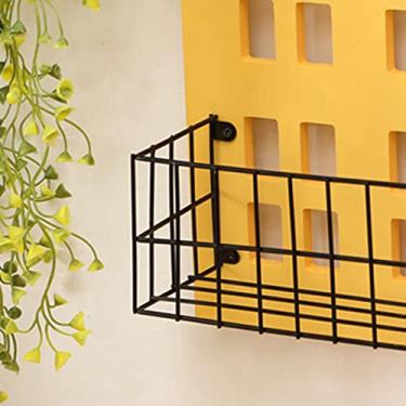 Imagem de Prateleira de Armazenamento de Parede de Casa de Madeira Criativa Minimalista - Organizador de Decoração de Quarto e Sala de Estar (Amarelo)