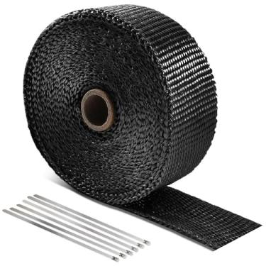 Imagem de Revestimento térmico de escape, fita de proteção térmica de 5 cm x 50' com laços inoxidáveis para motocicleta (preto 5 cm x 50')