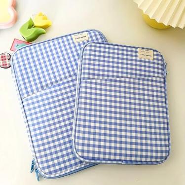 Imagem de Case Capa para Ipad/Tablet Checkered de 9 a 13 Polegadas, Capa Acolchoada de Transporte Kawaii para iPad, Xiaomi, Samsung, Lenovo, Bolsa Protetora com Bolso (Azul, 11in)