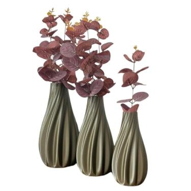 Imagem de Trio De Vasos Decorativos Moderno com Arranjo Eucalipto Artificial (Ouro Antigo)