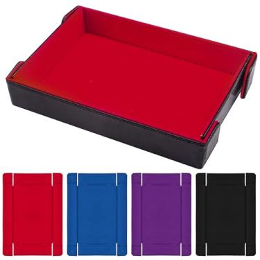 Imagem de SIQUK Bandeja de dados magnética dobrável com 4 peças, bandeja retangular para rolar dados de couro PU, caixa de armazenamento dobrável para jogos de dados RPG D&D (vermelho, preto, azul royal,