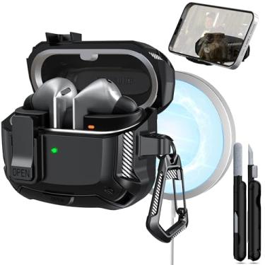 Imagem de RFUNGUANGO Compatível com Samsung Galaxy Buds3/Galaxy Buds3 Pro (2024), capa de fone de ouvido à prova de quedas de grau militar com fivela de caminhada e kit de limpeza, também com suporte de