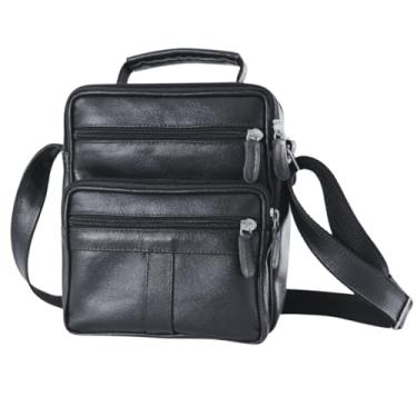 Imagem de Bolsa de couro masculina e feminina estilo carteiro mensageiro transversal tiracolo marrom e preta shoulder bag (Preta)