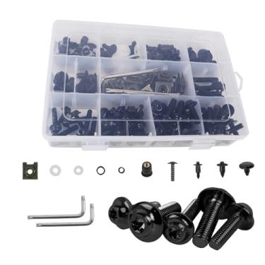 Imagem de CHIFUN Kit de Parafusos de Carenagem de Motocicleta Preto M5 M6 Parafusos de Aço Inoxidável Sortidos Kit de Ilhós de Plástico Porcas Arruelas Clipes Universais para Motocicleta Esp (Preto)