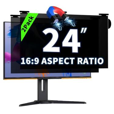 Imagem de Pacote com 2 telas magnéticas de privacidade para computador de 60 cm para monitor widescreen 16:9, tela de privacidade removível, luz azul antirreflexo, película protetora de 61 cm