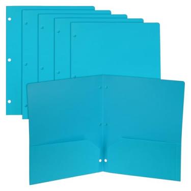 Imagem de PATIKIL 6 pastas de plástico com dois bolsos, perfurador de 3 furos, durável, resistente, 2 pastas de arquivo, divisória de índice de fichário tamanho carta com slot para cartão de visita para