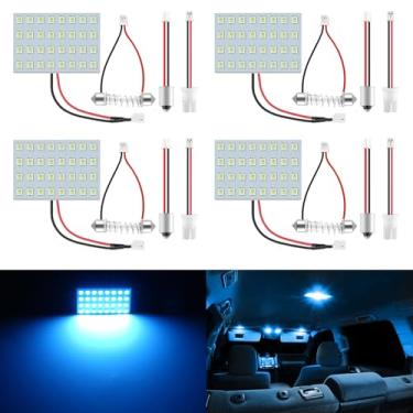 Imagem de LivTee Painel de luzes LED com 194 168 2825 T10 W5W / DE3175 6428 / BA9S 64111/6418 DE3423 DE3425 / 211-2 569 578 adaptadores de festoon de substituição para luzes interiores de porta-malas de leitura, azul gelo