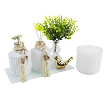 Imagem de Kit Banheiro Luxo Aromatizador de Ambiente C/ Porta Algodão E Bandeja 