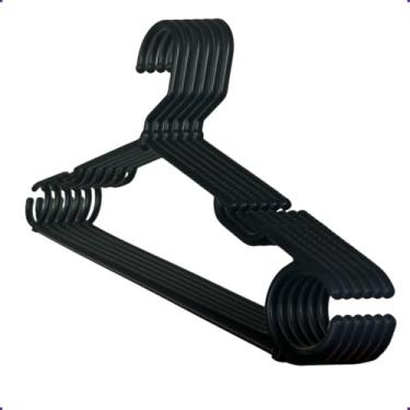 Imagem de Kit Com 100 Cabide Reforçado Antideslizante Adulto Com Cavas Para Roupa Calça Plástico Preto Resistente