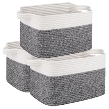 Imagem de OIAHOMY Pacote com 3 cestas de armazenamento para organização, caixas de armazenamento de tecido de 33 x 23 x 21 cm com alças, organizadores de brinquedos, decoração de quarto elegante, preto