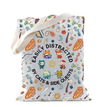 Imagem de TSOTMO DD Game Merch DD Cat Tote Bag for Game Lovers DM Gift Game Masters Gift Cat Dice D20 Gift, Side Quests