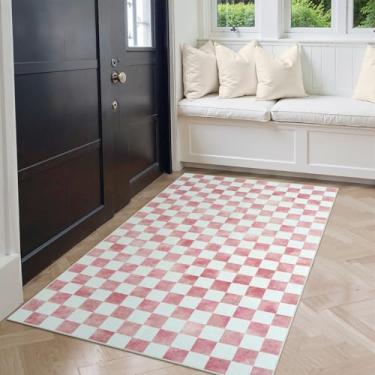 Imagem de Uphome Tapete quadriculado de juta fácil, tapetes de entrada laváveis 7,5 x 12,5 cm, tapete de porta da frente moderno antiderrapante de pelo baixo, resistente a manchas moderno para ambientes