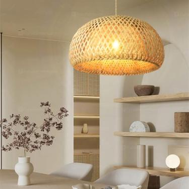 Imagem de Luminária de Teto Lustre Pendente Bambu Malibu Rústico 43cm Redondo Vime Rattan Trançado Fee Utilidades