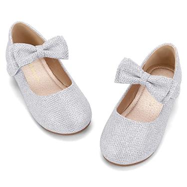 Imagem de HEHAINOM Sapatilhas de balé para meninas com laço para casamento e dama de honra, Silver Glitter, 10 Toddler