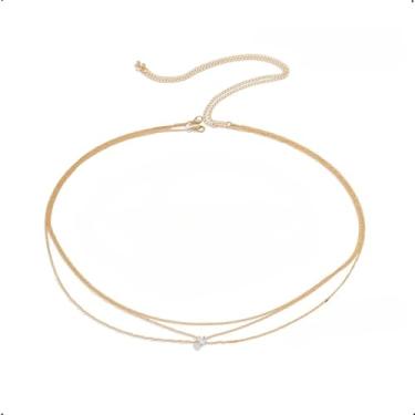 Imagem de Cinto de corrente multicamadas Dourada ou Prateada cinto para mulheres vestido corpo barriga corrente metal cintura corrente blogueira instagram (Dourada Pedra)