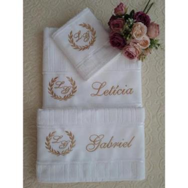 Imagem de Jogo de toalhas de banho e rosto bordado 4 peças - Dohler
