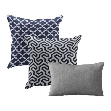 Imagem de kit 3 Capas de Almofada Tear Alto Padrão 2x 45x45 + 1x 30x50 (KIT D 24 AZUL marinho escuro claro marfim branco cinza - KIT D SOFA ENCOSTO ALGODAO JACQUARD)