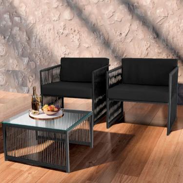 Imagem de Conjunto de 2 Poltronas e Mesa de Centro Quadrada com Tampo de Vidro Santigo