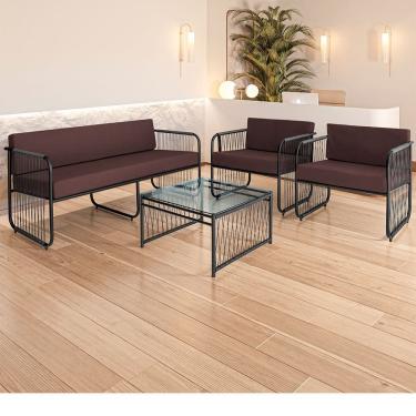 Imagem de Conjunto 2 Poltronas 1 Namoradeira e 1 Mesa de Centro Córdova em Aço Carbono e Fibra Sintética Acesse Móveis