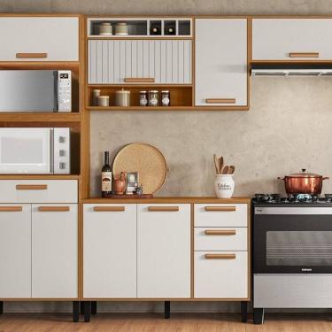 Imagem de Cozinha Modulada 4 Peças Napoles Itatiaia 09 Portas 3 Gavetas e Nicho para Forno Cinamomo/Off White